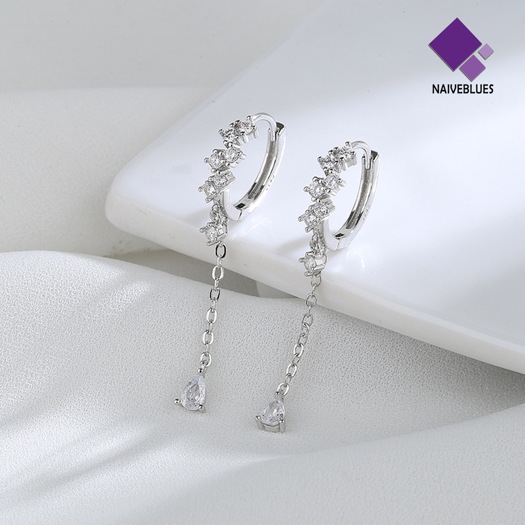 1 Pc Anting Juntai Bentuk Water Drop Aksen Cubic Zirconia Untuk Wanita