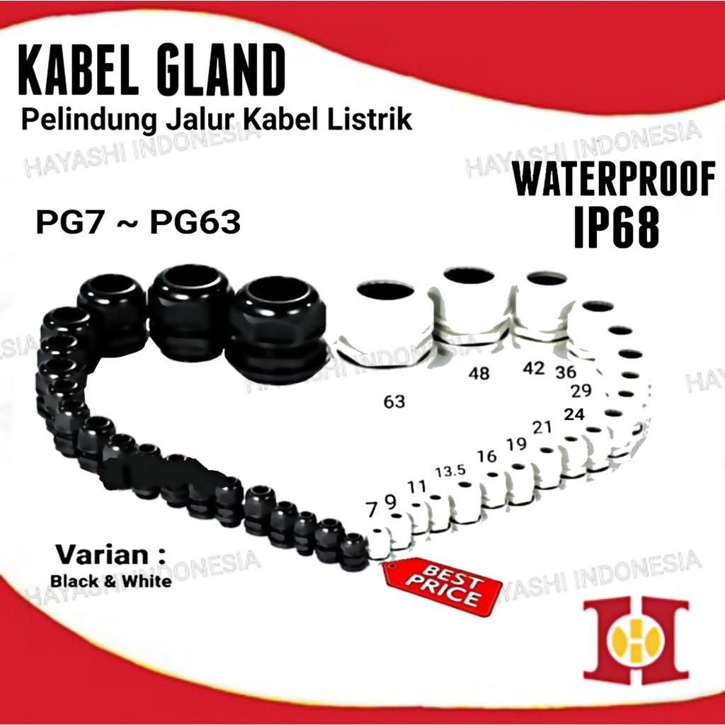 Gland Cable Kabel Glan Waterproof PG 25 29 36 42 48 63 Hitam Putih