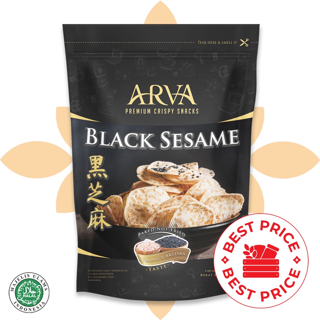 ARVA - BLACK SESAME CRISPY TEMPE SNACK - 80 GR (PREMIUM &amp; HALAL)