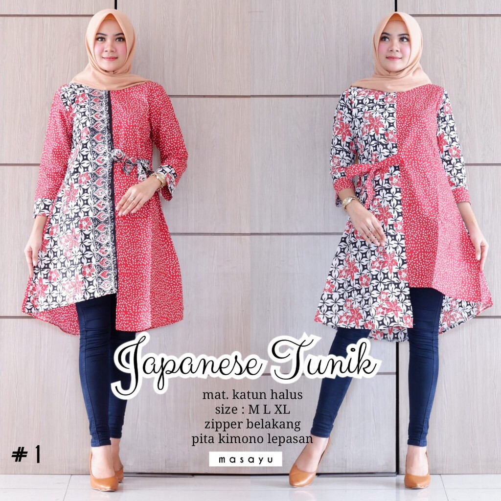 Japanese Tunik Warna Batik Midi Etnik Seragam Kantor Muslim