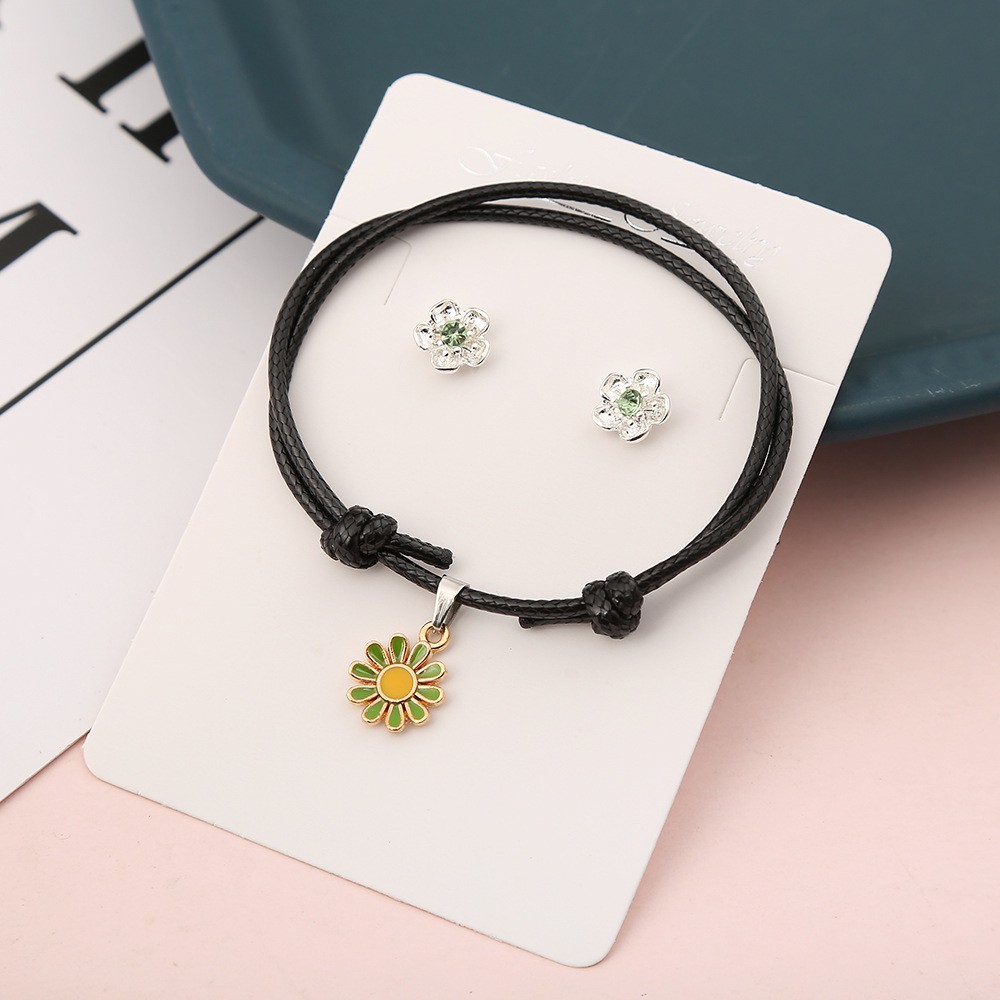 SET Gelang Tali Kulit + ANTING Impor Bunga DAISY Gaya Punk HipHop Korea Fashion ANTI AIR Punk Wanita