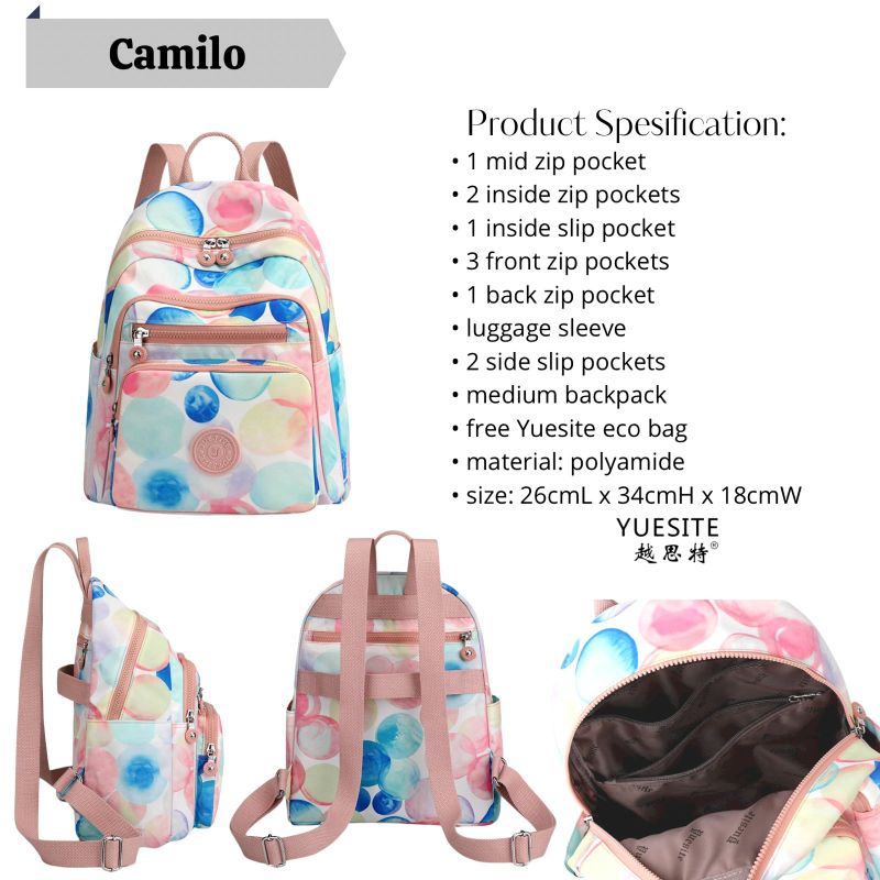 TAS RANSEL WANITA MOTIF LUCU YUESITE CAMILO MEDIUM SEDANG BACKPACK CYUTEBAGS