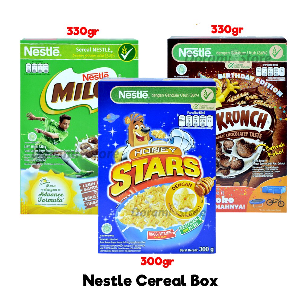 

Nestle Honey Stars 300gr / Koko Krunch 330gr / Milo Cereal 300gr / Sereal Instan Kemasan Box