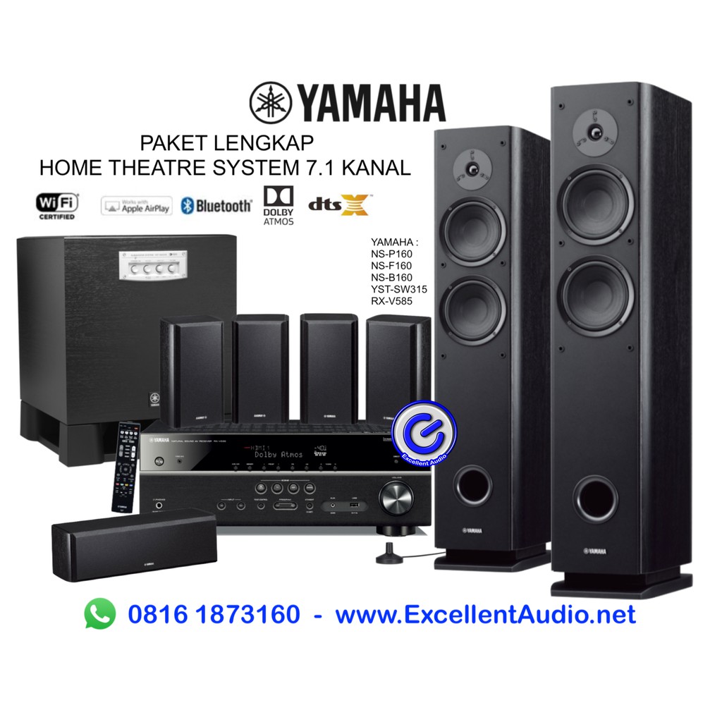 Paket lengkap Yamaha RXV585 RX V585 NS F160 NSF160 NSB160 NSP160 YST SW315 home theatre 7.1 kanal