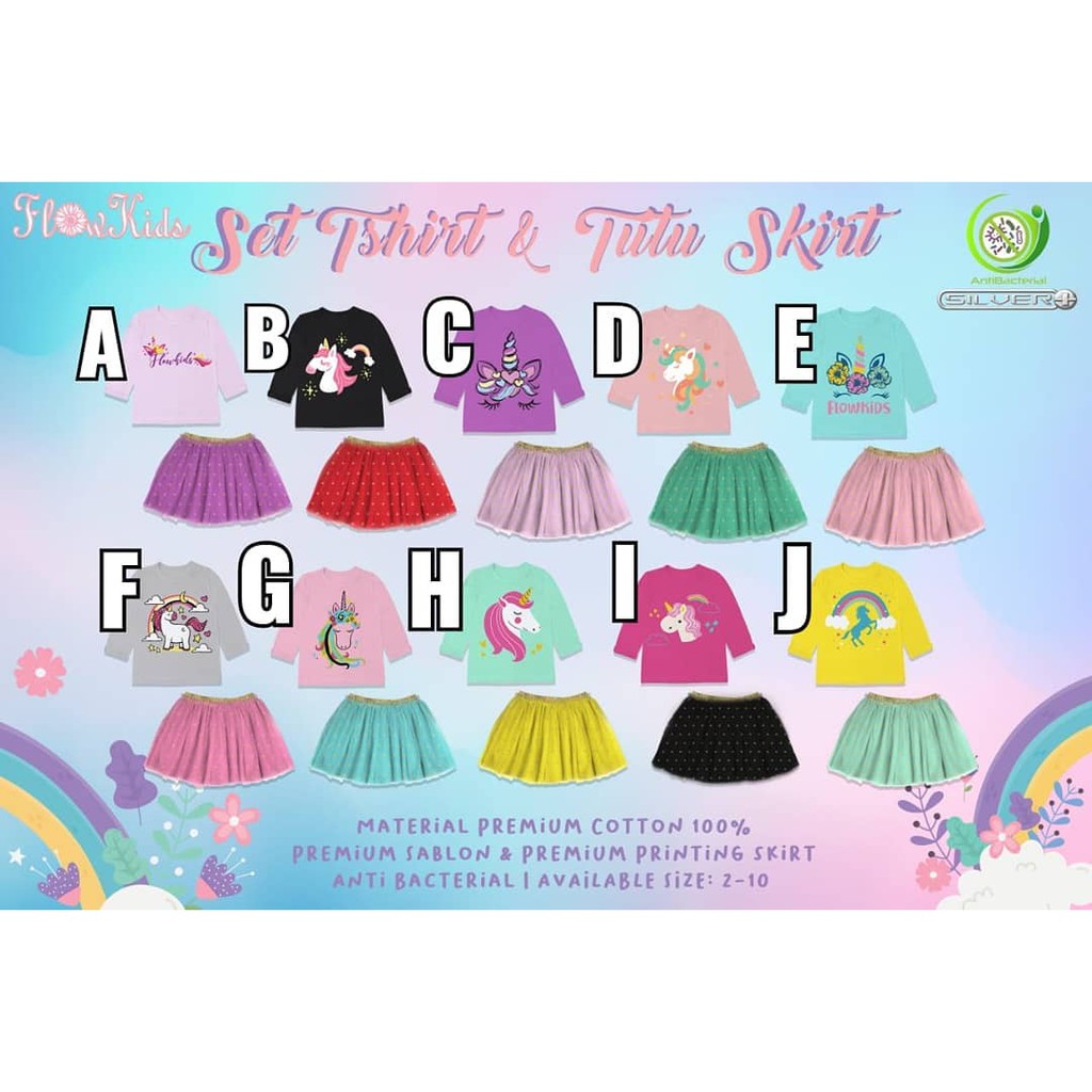 STELAN ANAK MURAH TSHIRT ROK TUTU UNICORN FLOWKIDS