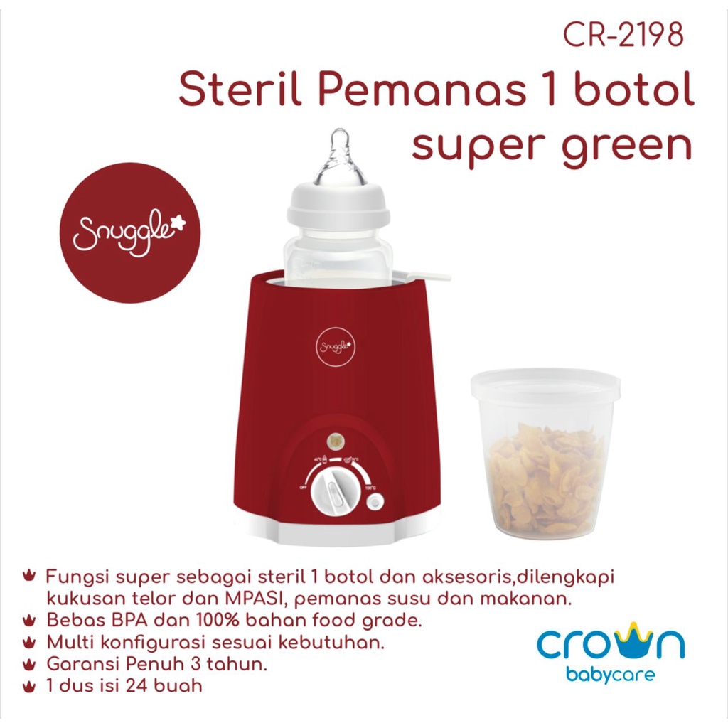 SNUGGLE BY CROWN CR2198 STERIL PEMANAS 1 BOTOL PEMANAS BOTOL SUSU ANAK ALAT STERIL PENGAHAT BOTOL SUSU