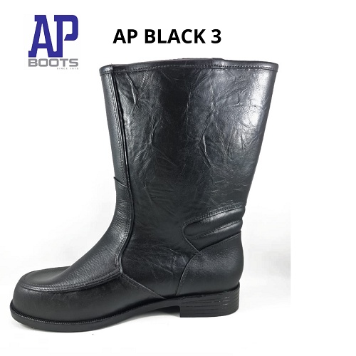 AP HITAM 3 BOOTS HITAM - AP 3 CORAK KULIT SEPATU BOOT PENDEK - AP III LEATHER UNISEX - AP BLACK 3 - FANZ STORE