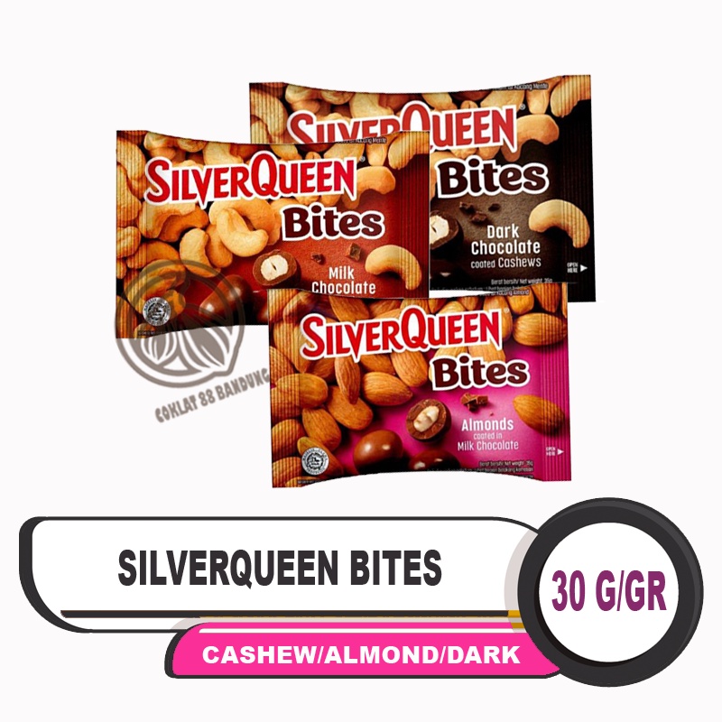 

SilverQueen Bites 30gr – Coklat Kacang Mete, Almond & Dark Cashew Chocolate