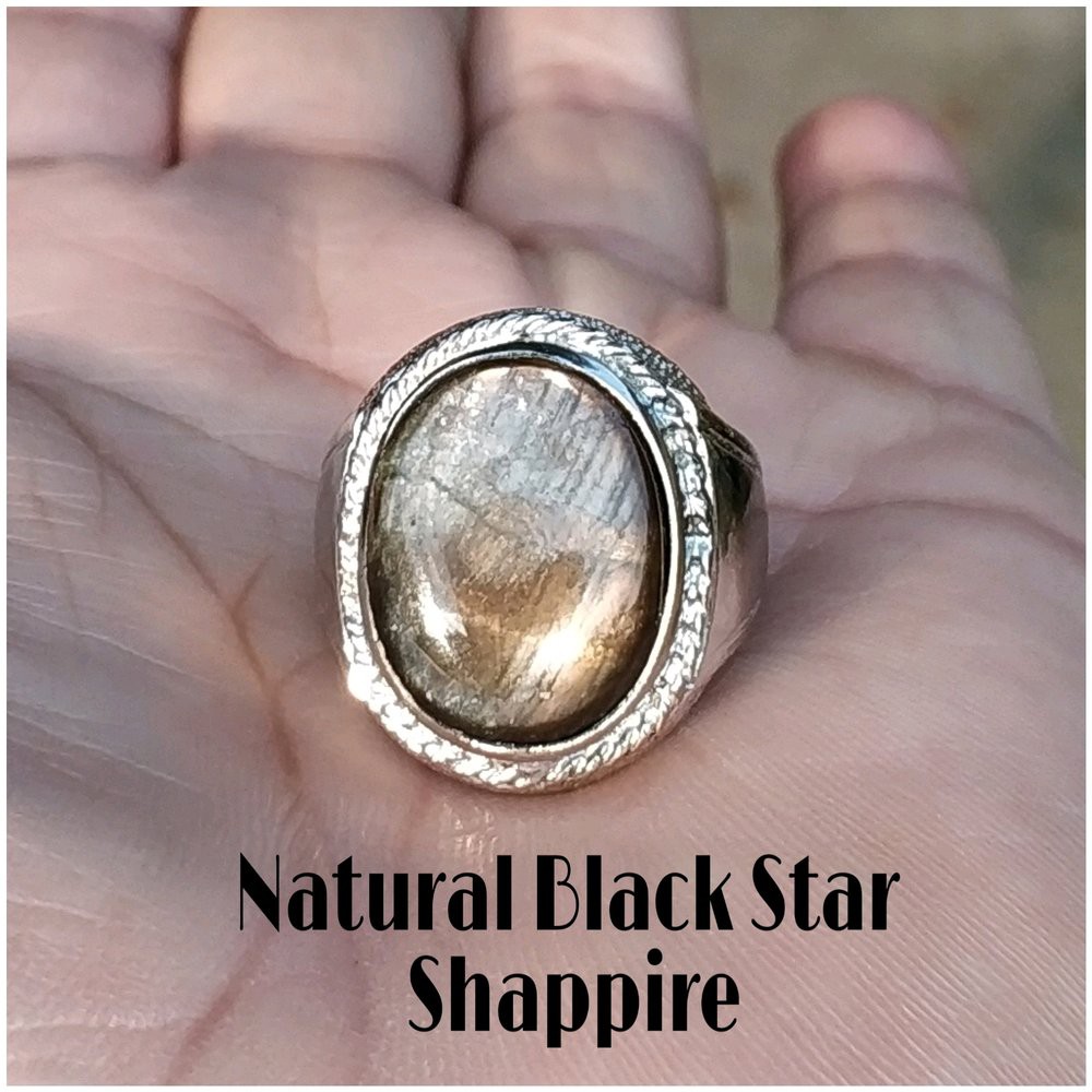 CINCIN BATU PERMATA NATURAL BLACK STAR SAFIR 6 STAR CORUNDUM BIG SIZE