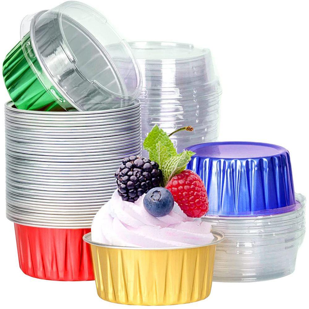 Suyo 10 Set Cup Aluminum Foil 125ml Dengan Tutup Untuk Baking / Pesta Ulang Tahun / Pernikahan