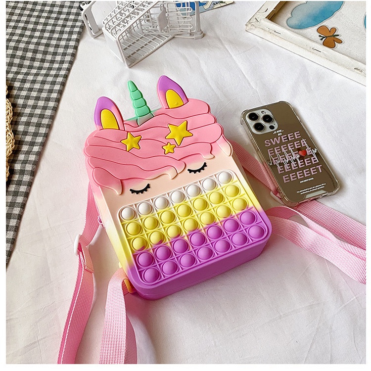 【COD】Tas Ransel Pop It Unicorn Makaron Rainbow Murah Anak Penghilang Stress Pop it MUAT HP