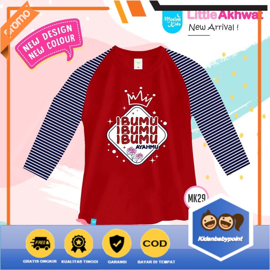 [ COD ] &quot; IBUMU IBUMU &quot; Baju kaos anak lengan panjang cewek  TK SD moslemkids MK 29