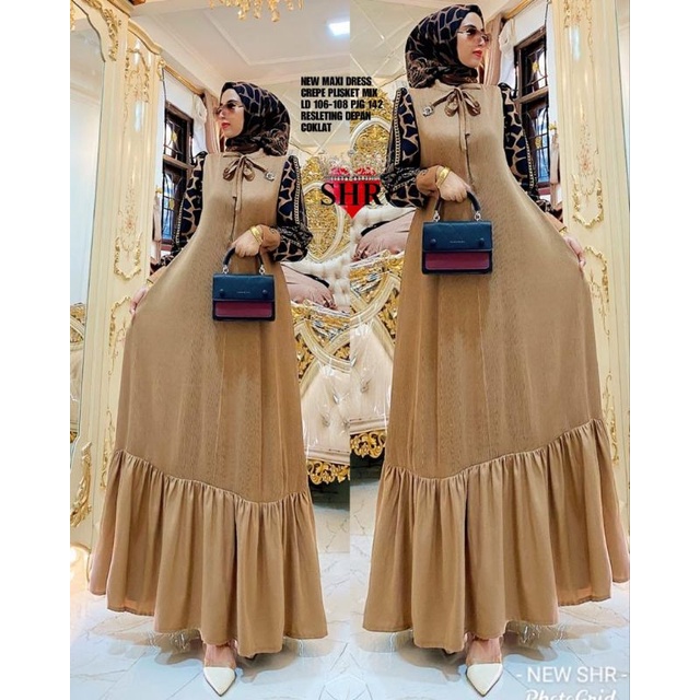 New SHR Maxi Dress Crepe Plisket Mix
