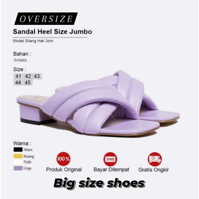 MK Big Size Shoes Woman 41.42.43.44.45 Higheels 3cm Sun Puffy Koreaan Ukuran Besar Sendal Slop Silang JUMBO Lilac, 42