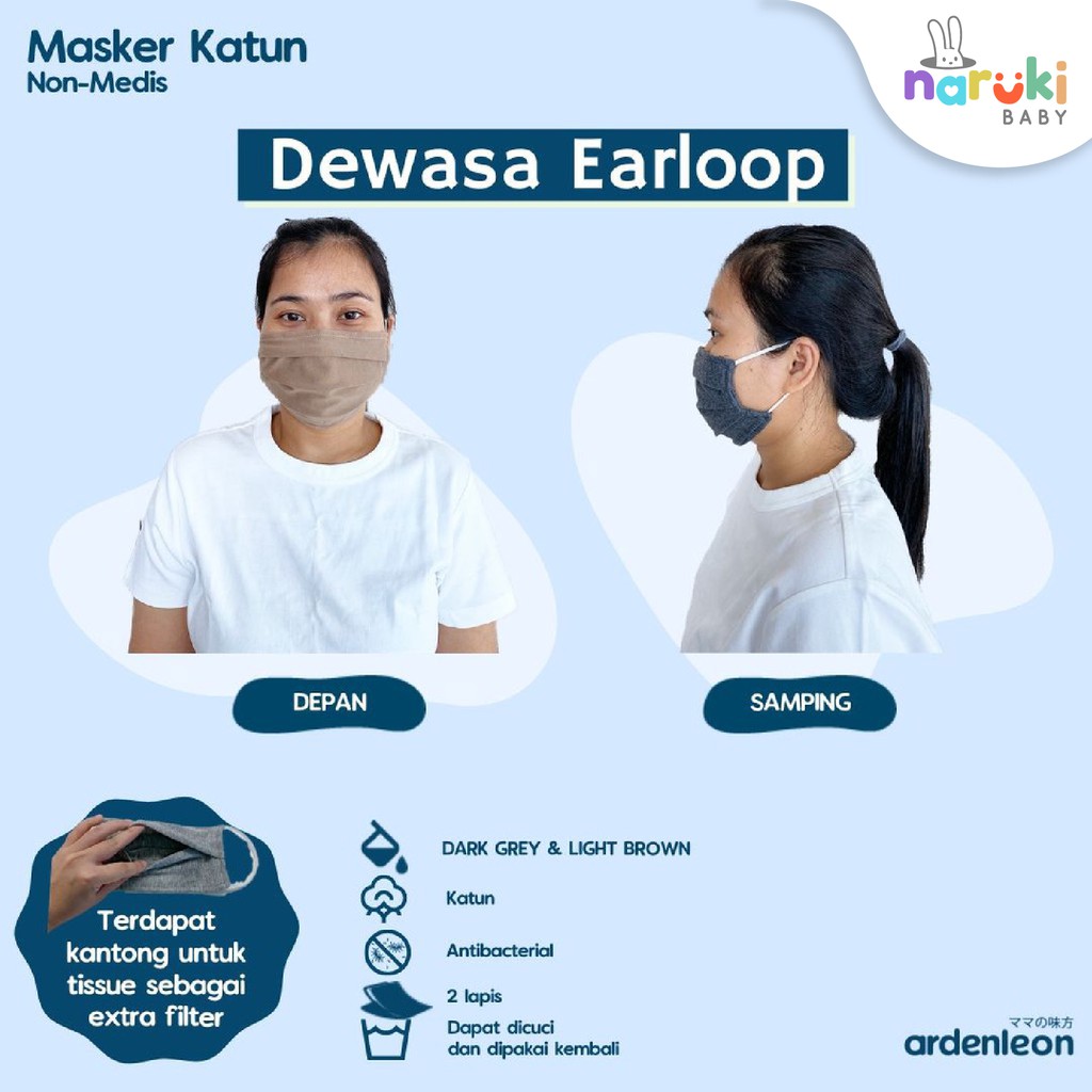 Masker Kain Katun Ardenleon Bayi Anak Dewasa Hijab Arden Leon Non Medis