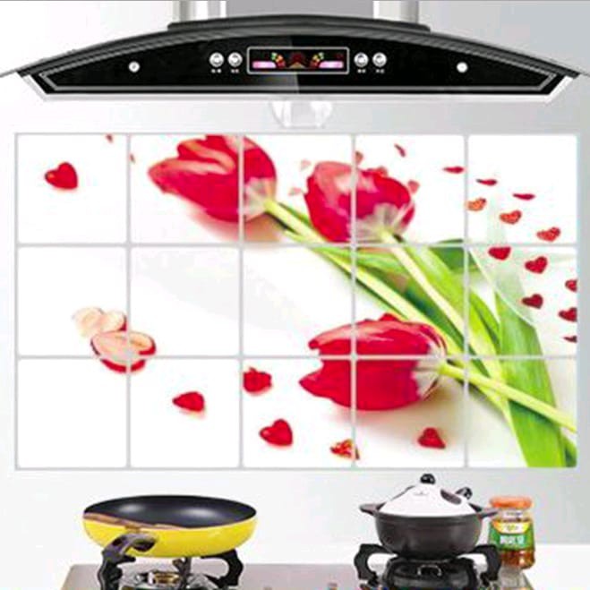 【GOGOMART】Sticker Dapur Anti Minyak / Wallpaper Tahan Suhu Panas - BUNGA