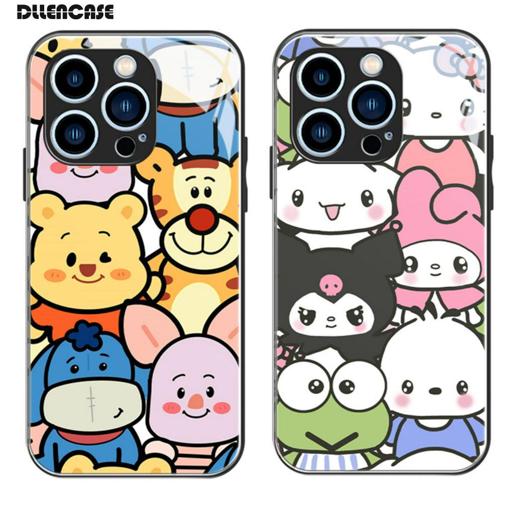 Dllencase Casing Untuk iPhone 14 Pro Max14Plus13 12 11 Bahan Kaca Tempered Case Casing Cover Pelindung Kamera D074 D075