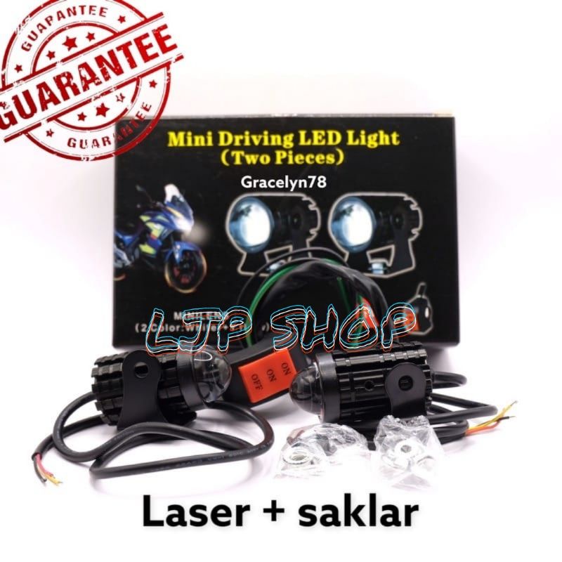 LAMPU TEMBAK MINI LASER GUN D2 PUTIH KUNING JAUH DEKAT | 2 PCS LAMPU + SAKLAR