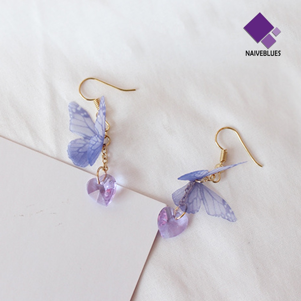 Anting Kait Model Butterfly Heart Menjuntai Gaya Elegan Untuk Wanita