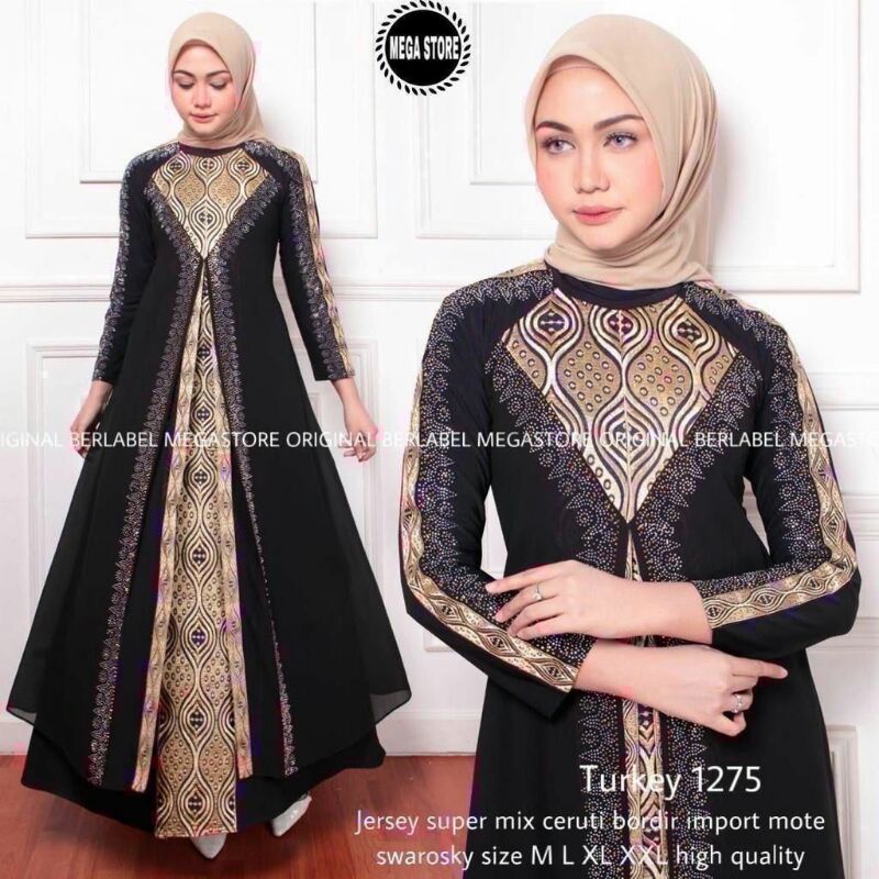 Gamis Turkey 1275 Mega Store Solo Abaya Bordir Matahari Syari Jumbo Polos Terbaru Dress Busana Remaj
