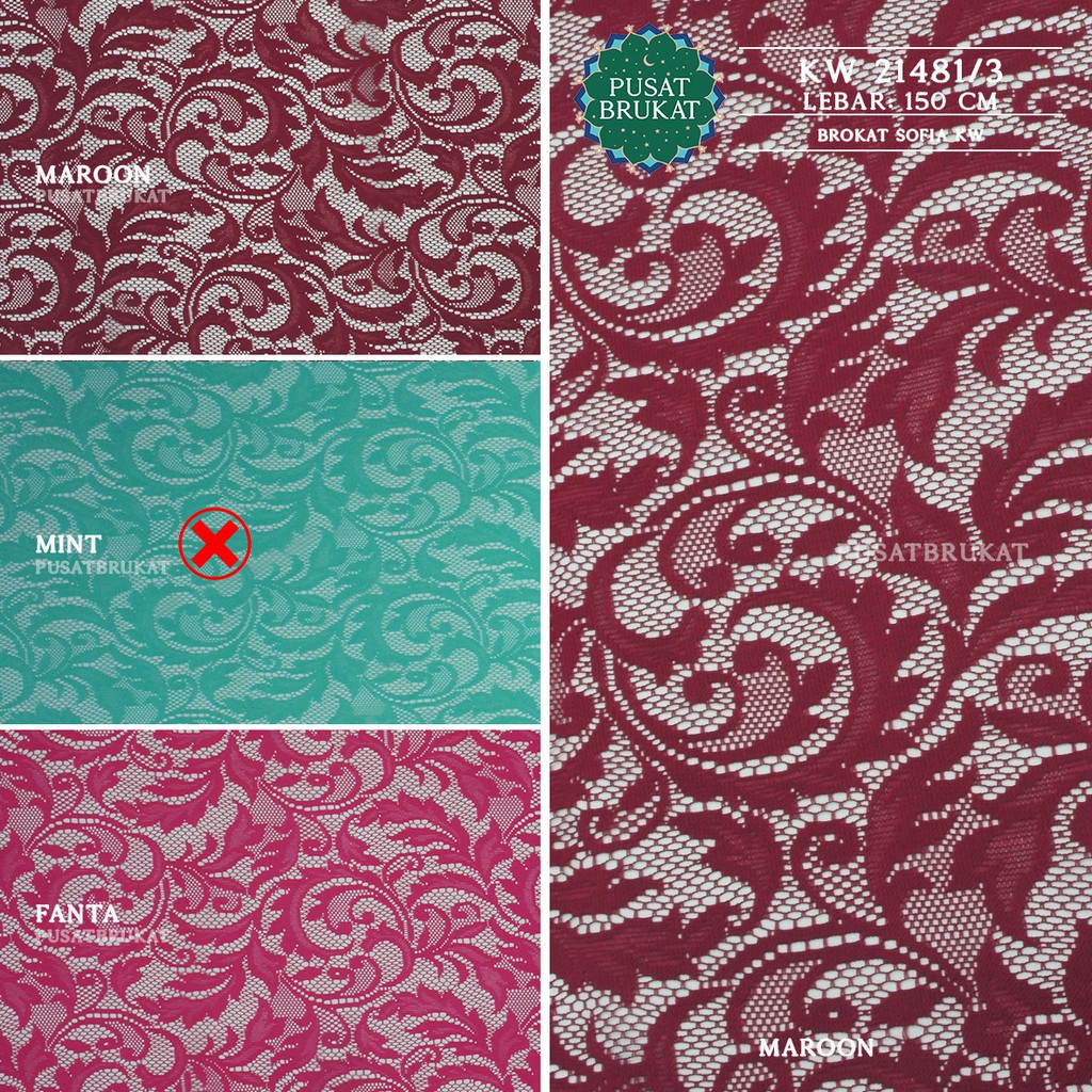 KAIN BRUKAT LACE KEBAYA METERAN / BROKAT MALIKA VINTAGE SOFIA - KW 21481/3 - [harga per 0.5m]