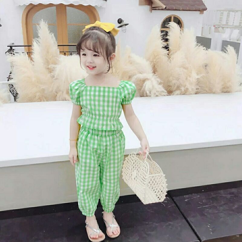 ST Set Stelan Anak Atasan Celana Joger Katun Kotak CACA Kid Kids