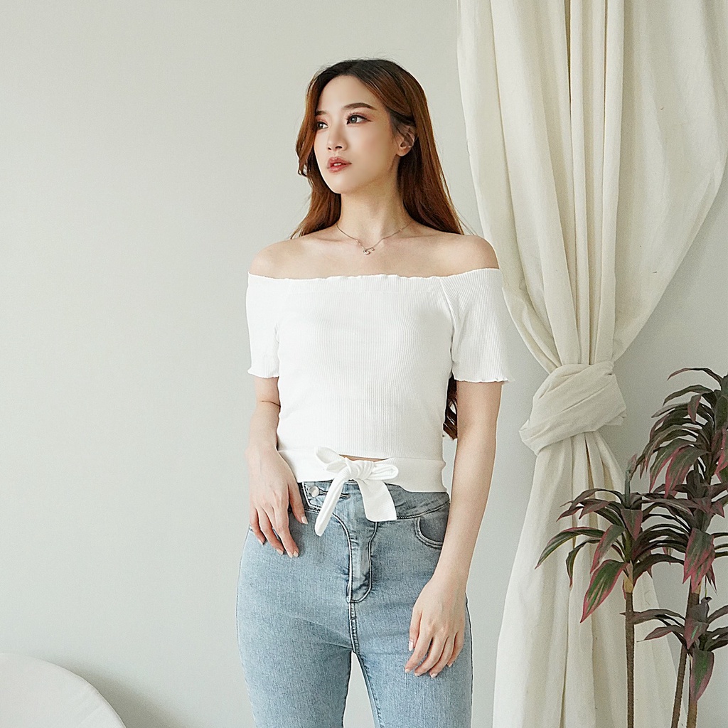 Korean Sabrina Crop Top Korea Kaos Crop Tee Pita Wanita 160