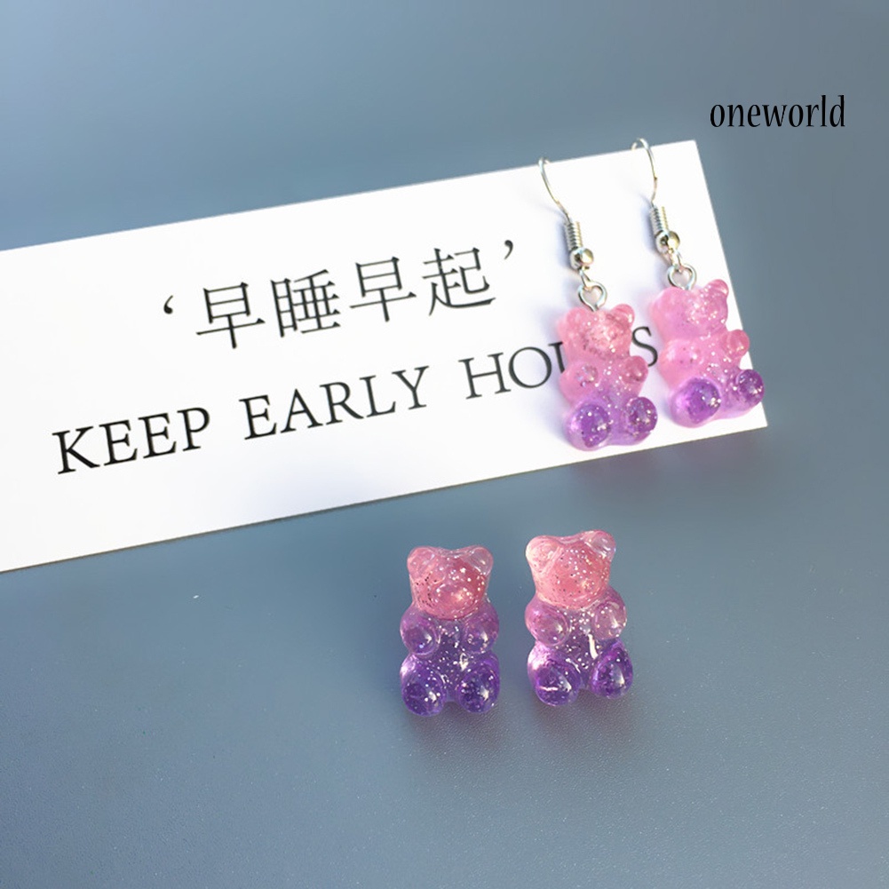 OW# Fashion Women Candy Color Cartoon Gummy Bear Ear Stud Earrings Jewelry Gift