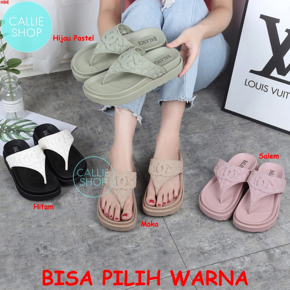  Sandal  Jepit  Wanita  Jelly Import  Sol Hak Tebel Motif 