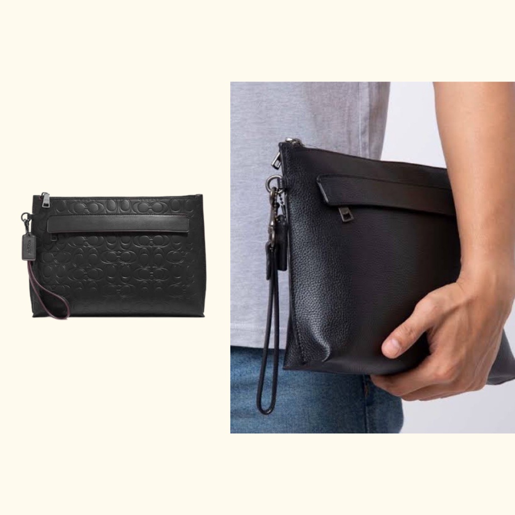 [ORIGINAL 100%] Coach Men 32162 Carryall Pouch Embossed Full Leather - Black