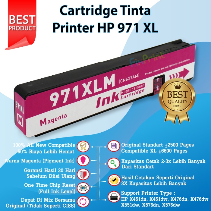 Cartridge Tinta HP 970 971 XL 970XL 971XL Compatible HP Officejet Pro X451dn, X451dw, X476dn, X476dw, X551dw, X576dn, X576dw