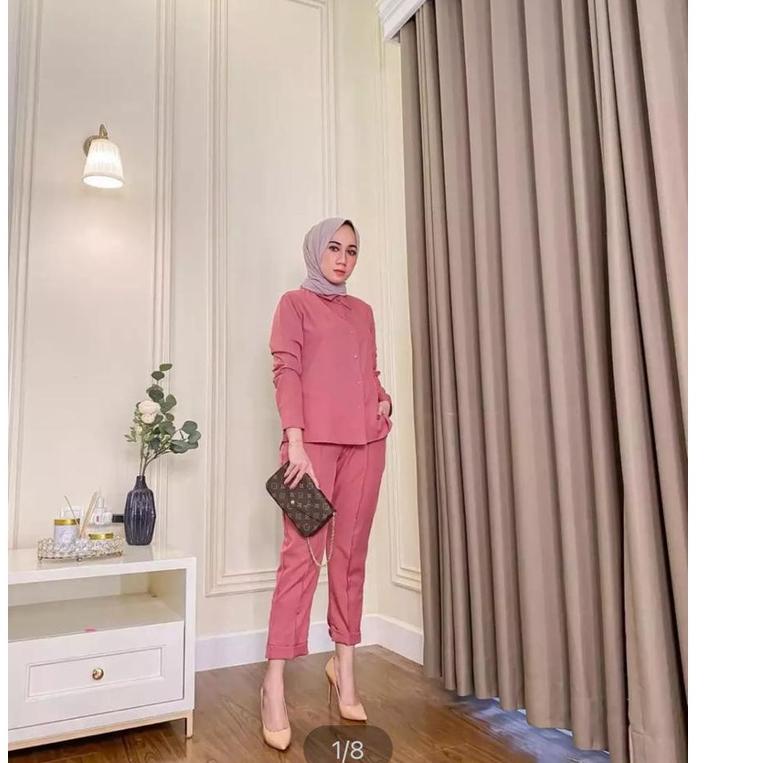 Recomended.. Setelan Kemeja polos wanita / oneset Kemeja wanita Moscrepe / Setelan Kancing terbaru  