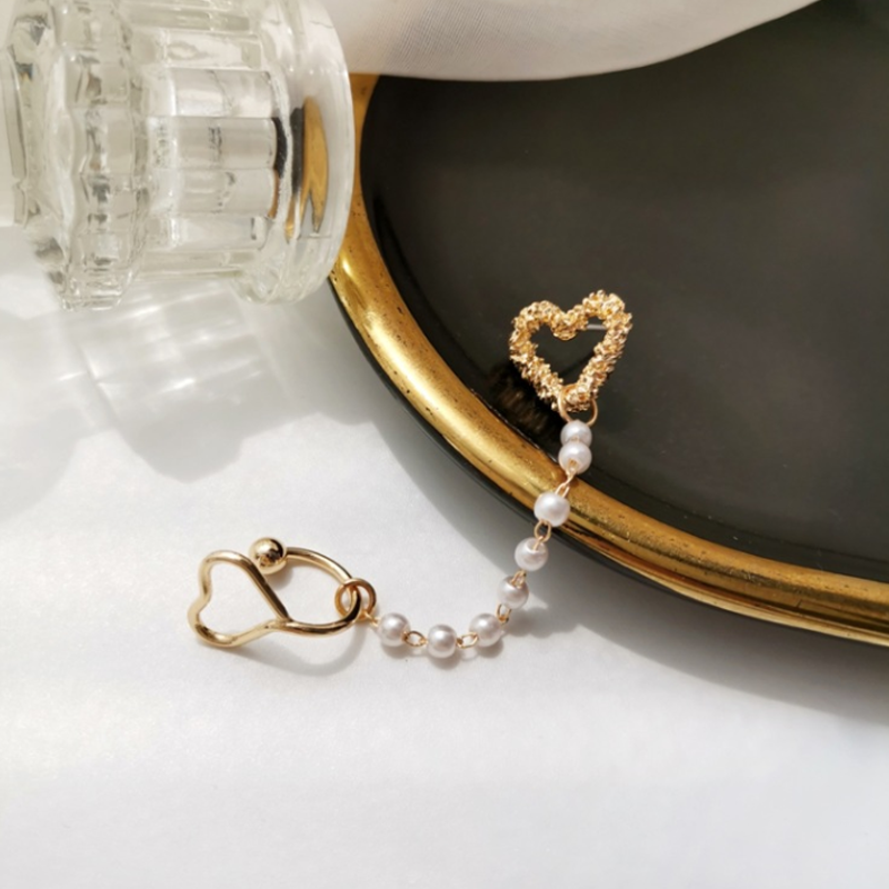 Anting Stud Klip Tulang Telinga S925 silver needle Model Rantai Mutiara Hati Rongga