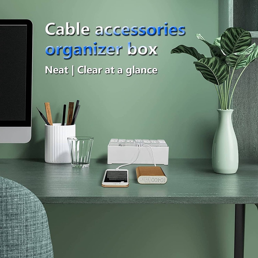 Cable Organizer Box Cord Storage Box with Tag Cable Management Office Desk Organizers for Headset Charger USB Cable