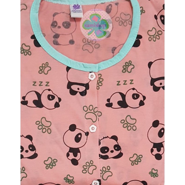 Piyama CP Kaos Dewasa (Kancing 5)-Panda PEACH