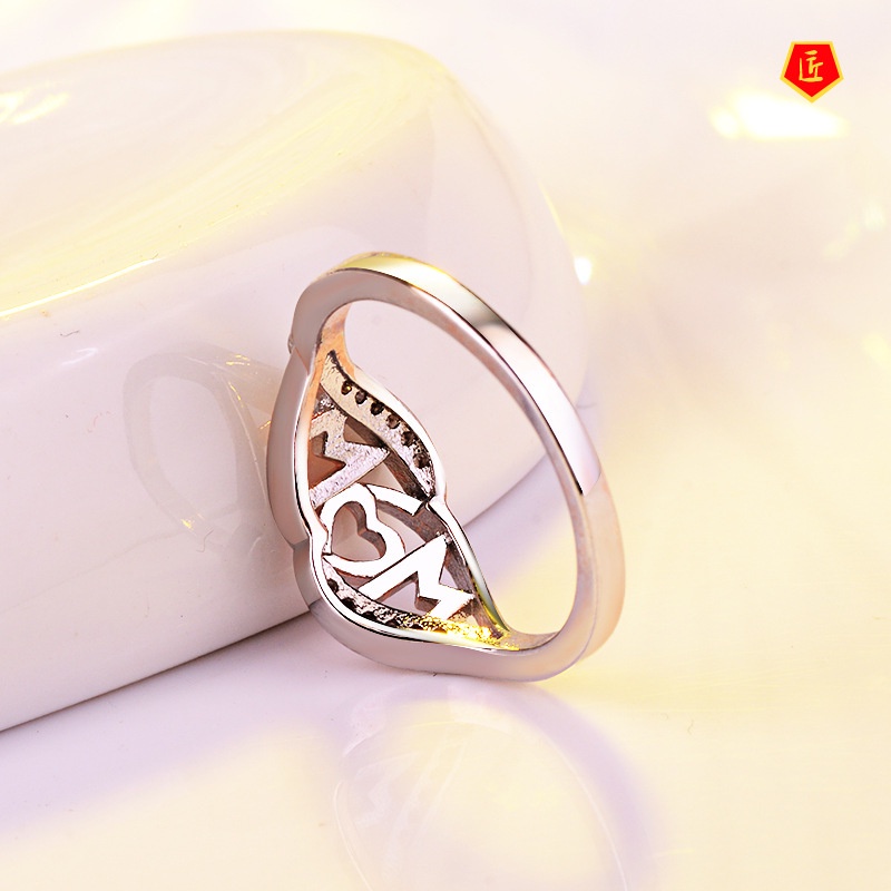 [Ready Stock]18K Rose Gold Love MOM Heart-Shaped Color Separation Ring