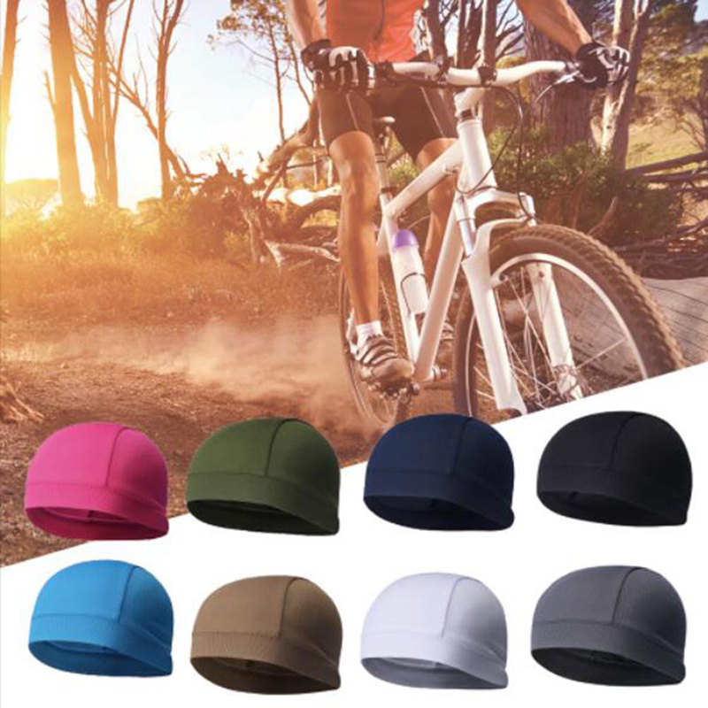 Absorb Sweat Breathable Elastic Riding Skull Cap Solid Color Outdoor Sport Quick-Dry Cycling Cap