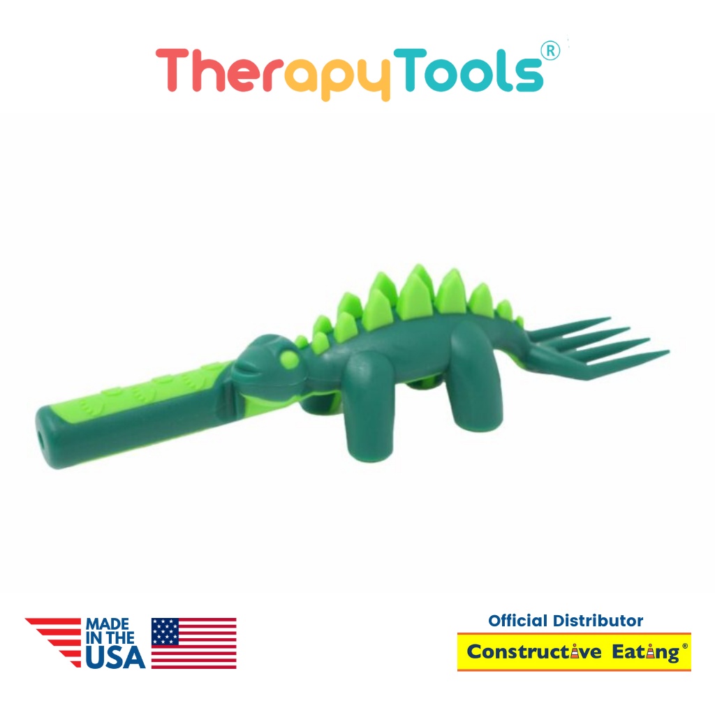 Constructive Eating - Dino Fork, Alat latihan makan bentuk garpu sambil bermain tipe dinosaurus made in USA - Therapy Tools