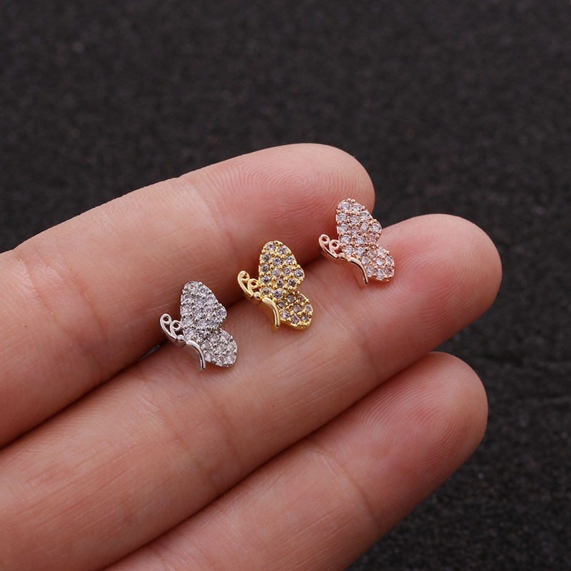 1Piece CZ Flower Bowknot Cartilage Helix Tragus Conch Rook Lobe Screw Back Earring Stud