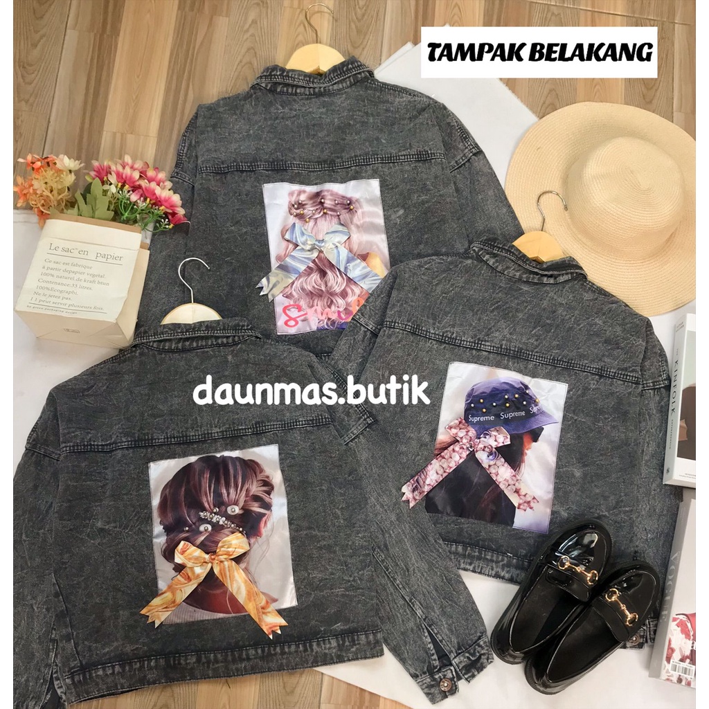 1KG MUAT 3PCS | JAKET JEANS CROP PITA EMBLEM 3D HITS OOTD SELEBGRAM KOREAN STYLE FASHION WANITA