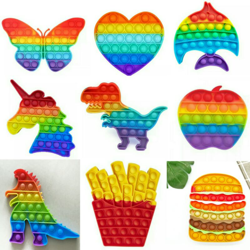 pop it rainbow / mainan anak karakter murah/ fidget toys/Tata/cimmy/cooky/burger/french fries