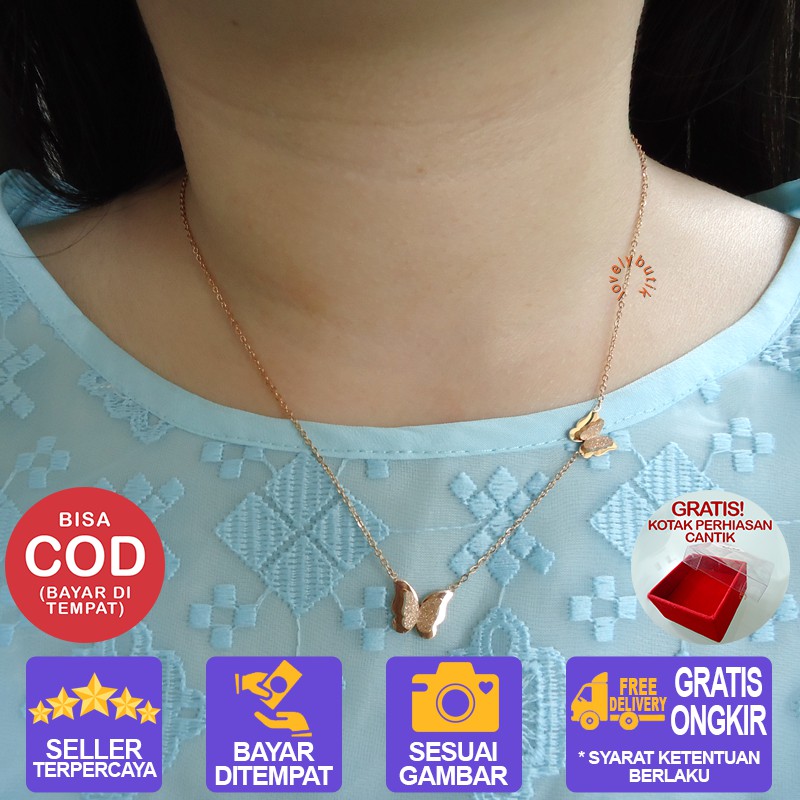 Lovelybutik Kalung Titanium Wanita Anti Karat Brenda Kalung Titanium Dengan Liontin Kupu-Kupu