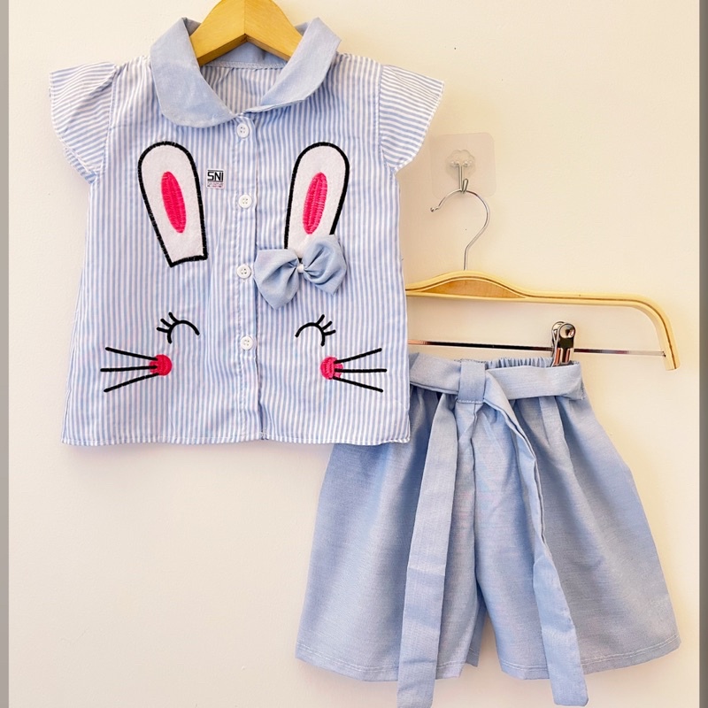 KEMEJA BUNNY SET Baju Setelan Pergi Lucu Fashion Anak Bayi Perempuan Cewek Terlaris Lucu murah Ricy SET