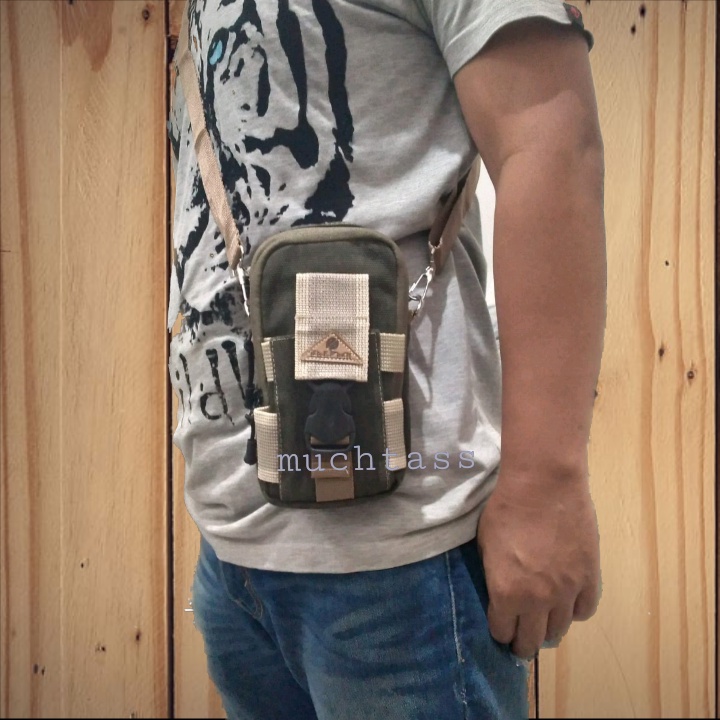 Tas Hp Tactical Bahan Kanvas Tas Hp 7 inchi Slingbag Tas Kanvas Tas Selempang Pria