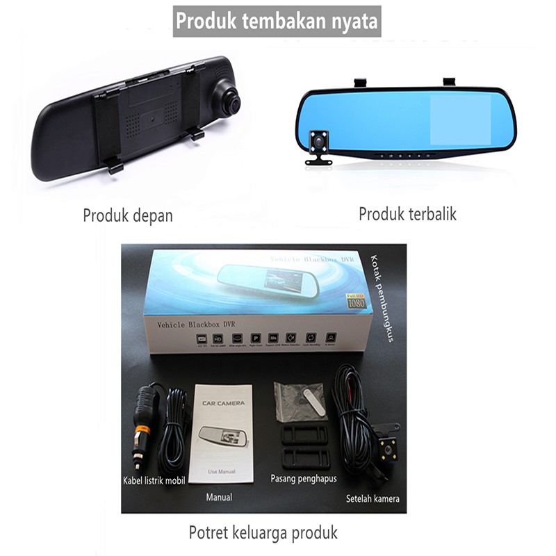 layar lebar Mobil DVR lensa ganda kaca spion kamera Dash Perekam Video Mobil