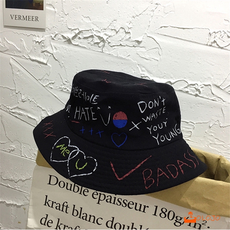 Topi Ember Motif Graffiti Gaya Korea Untuk Pasangan