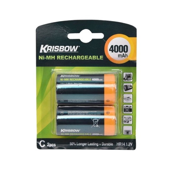 KRISBOW Set Baterai Rechargeable Size C 4000 mAh 2pcs