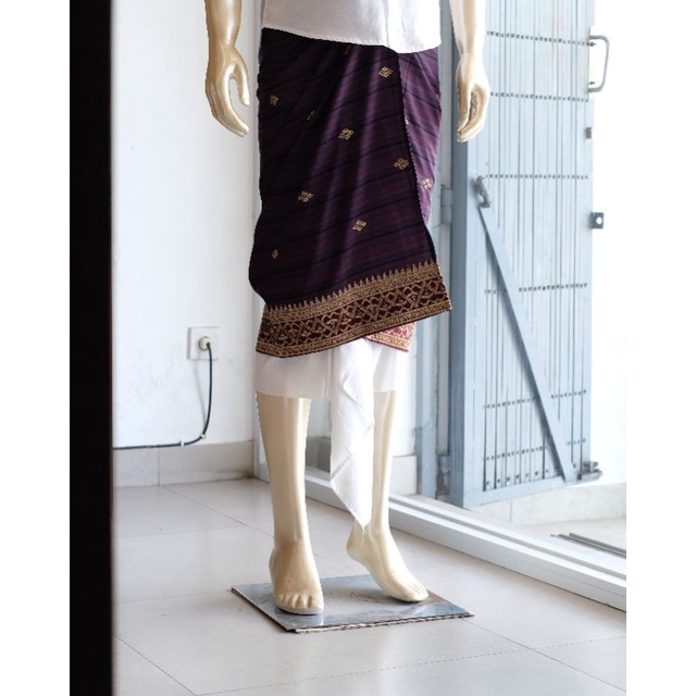 Saput Endek Ungu Kombinasi Bordir Semi Songket