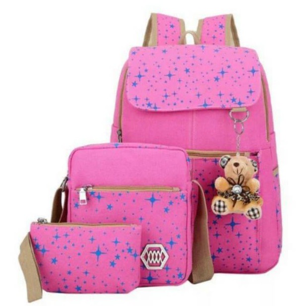 TAS RANSEL SET 3 IN 1 / BACKPACK SEKOLAH / TAS BERANAK MOTIF BINTANG TUTUP TAS ANAK TERMURAH