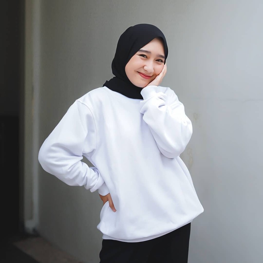 Sweater Crewneck Basic Polosan Wanita Pria Bahan Flecee Tebal Tidak Panas